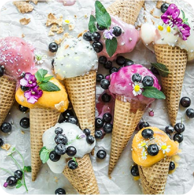 different ice-cream with berries